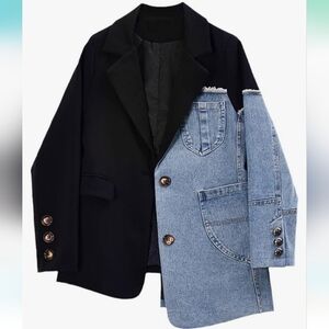 Asymmetrical half denim blazer